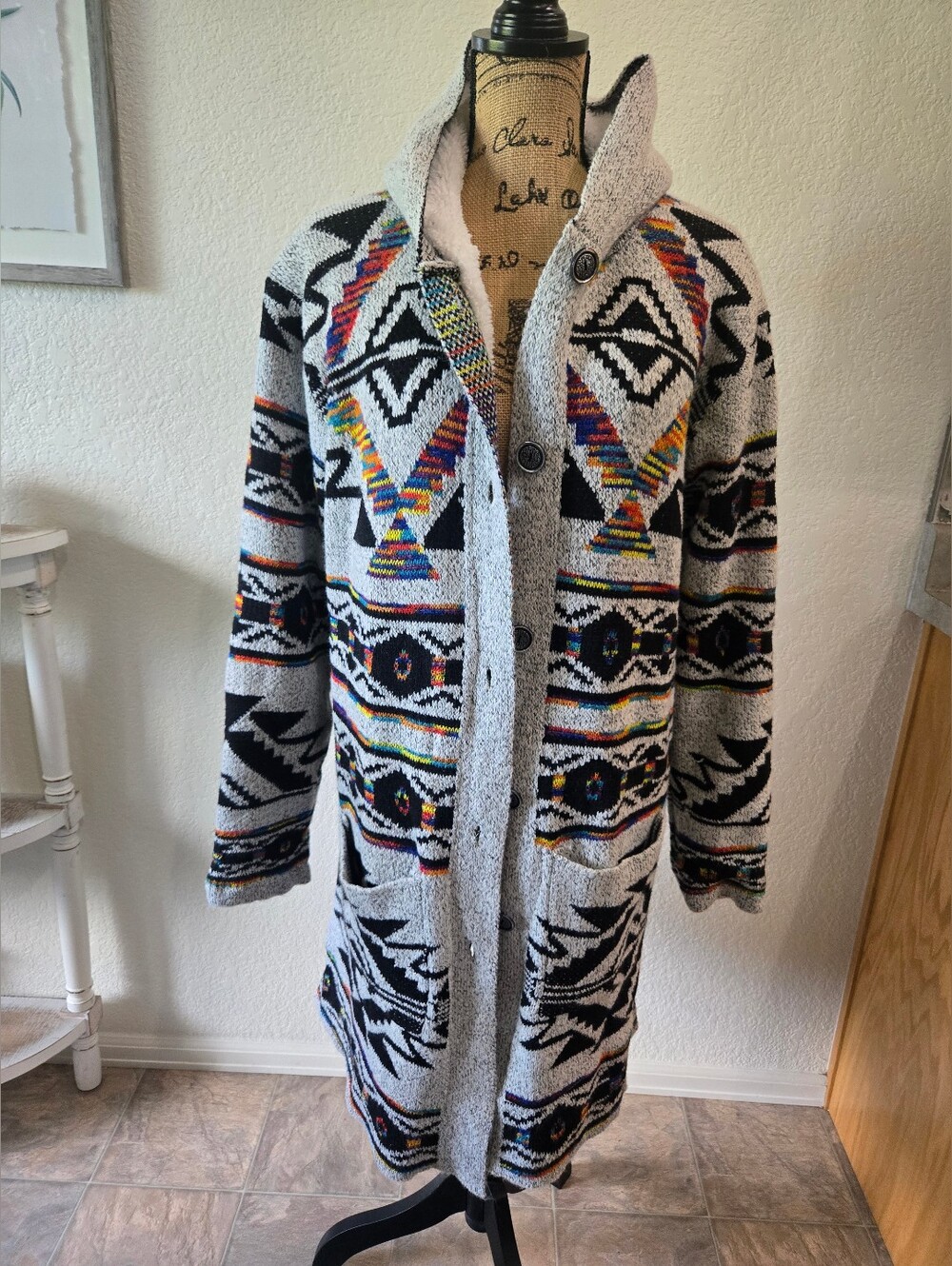 Northern Angel  Long Knit Aztec Hooded Cardigan